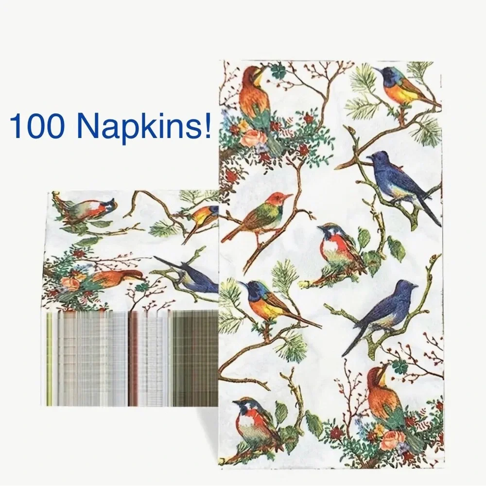 Set of 100 Bird Themed Dinner Napkin Guest Towels for Large Party